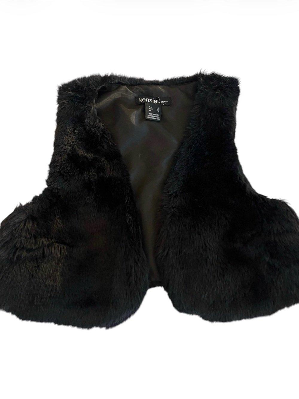 Kensie Black Faux Fur Vest with Satin Lining